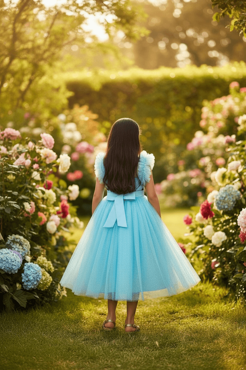 Girls blue knee length Party frock m234901