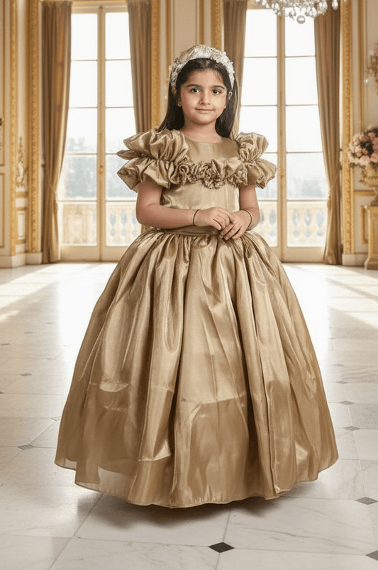 Girls gold gown length dress m250288
