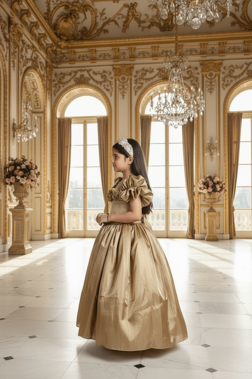 Girls gold gown length dress m250288