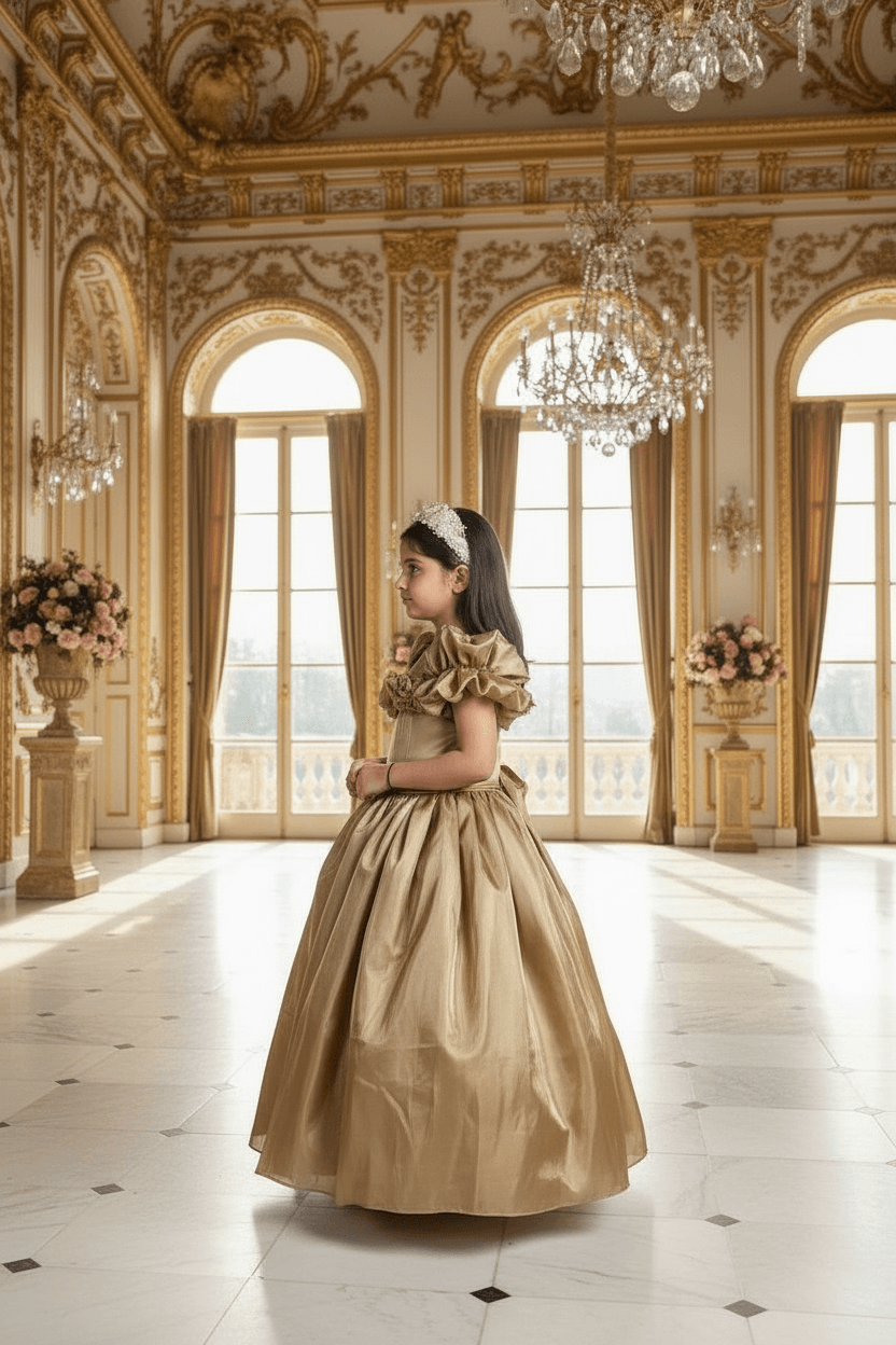 Girls gold gown length dress m250288