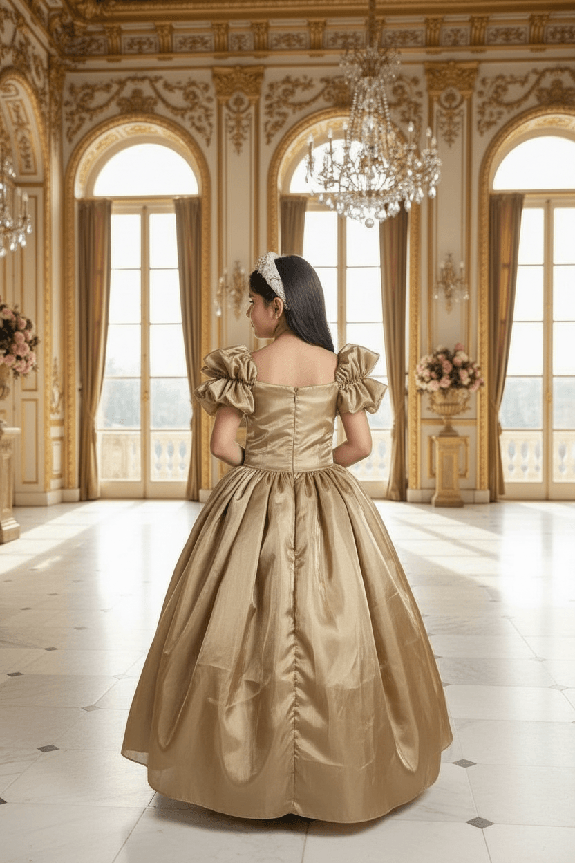 Girls gold gown length dress m250288