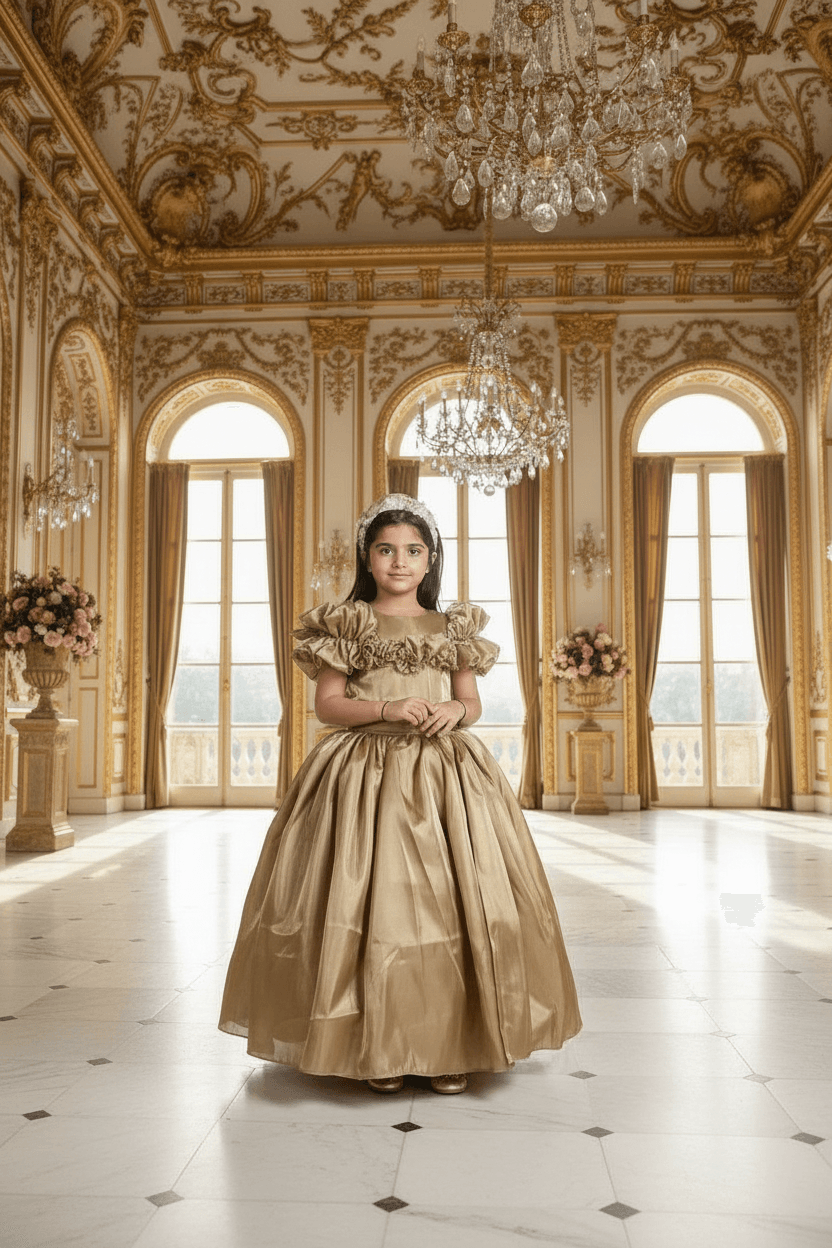 Girls gold gown length dress m250288