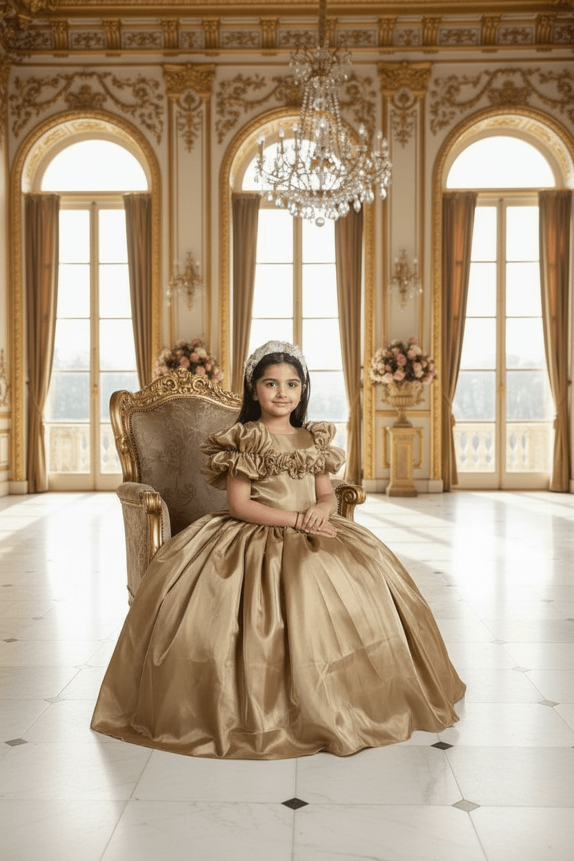 Girls gold gown length dress m250288