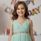 Girls green knee length Party frock m234001