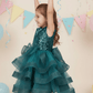 Girls Green knee length Party frock m240019