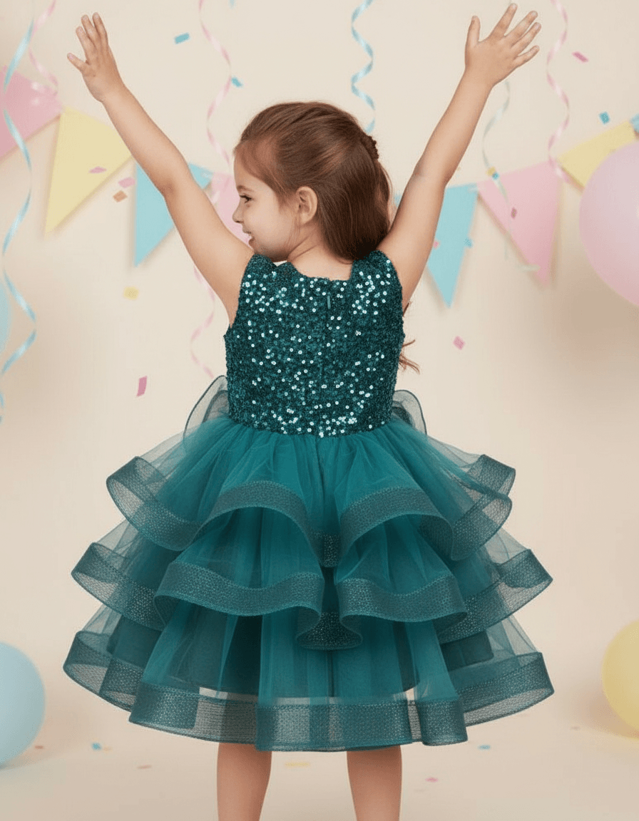 Girls Green knee length Party frock m240019