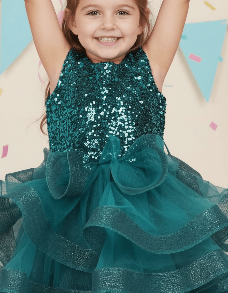 Girls Green knee length Party frock m240019