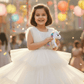 Girls white knee length Party frock m240014