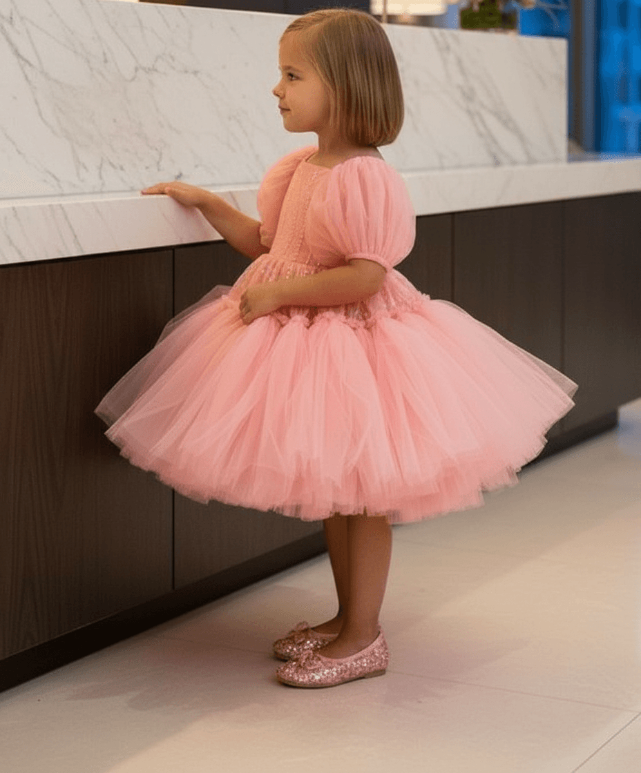 SALE Girls Peach knee length Party frock M240009