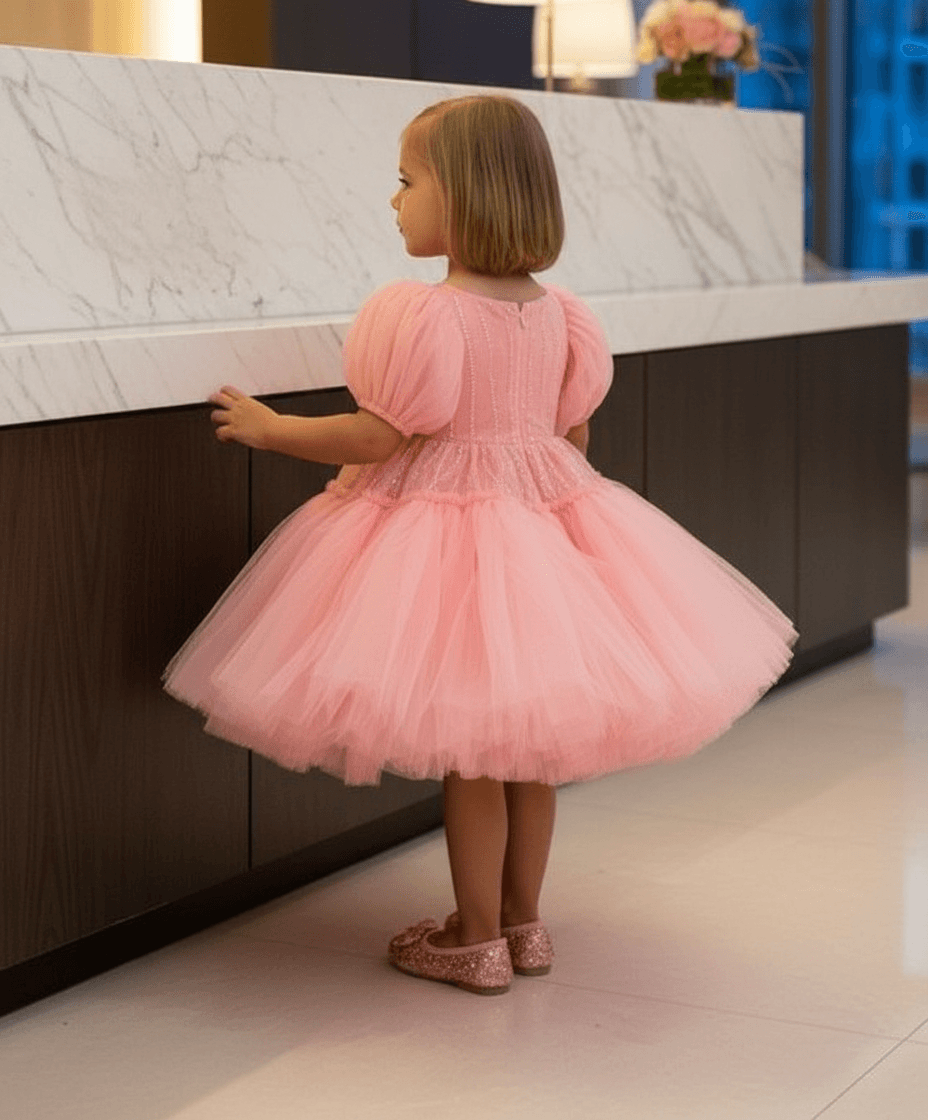 SALE Girls Peach knee length Party frock M240009