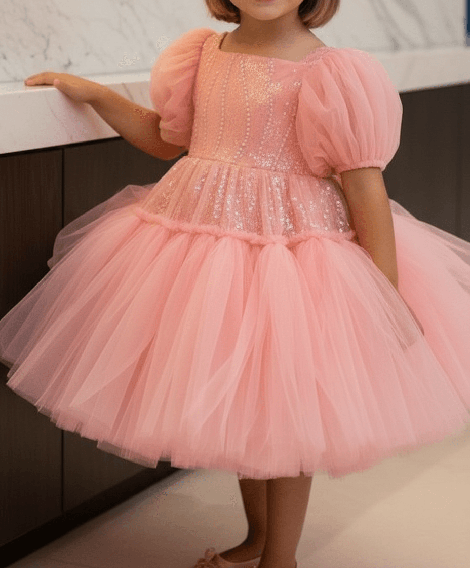 SALE Girls Peach knee length Party frock M240009