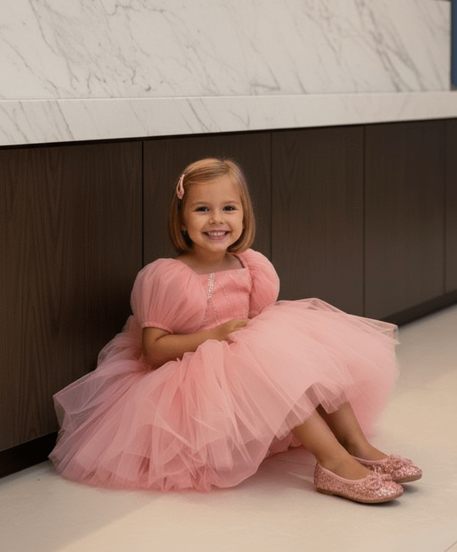 SALE Girls Peach knee length Party frock M240009
