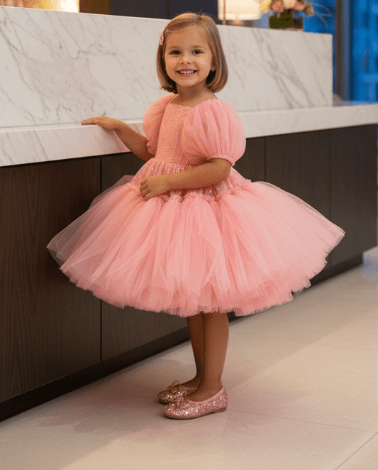 Girls Peach knee length Party frock M240009