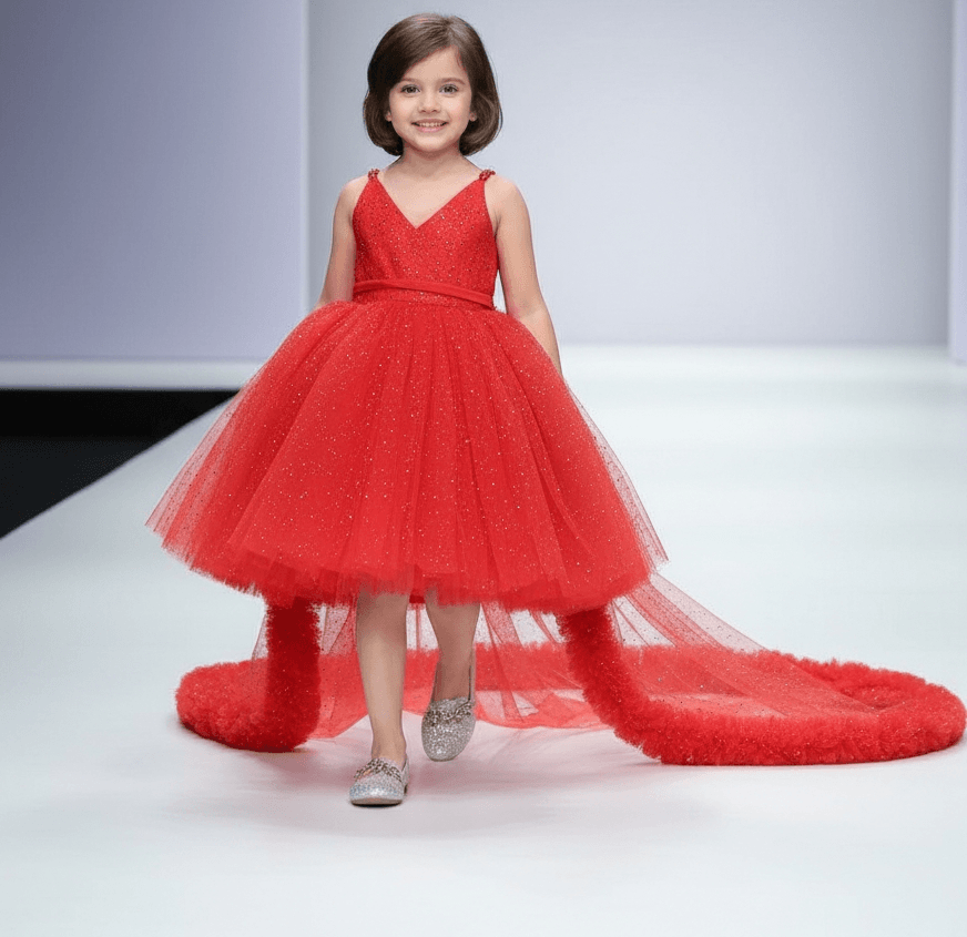 Girls Red  Party frock m240029