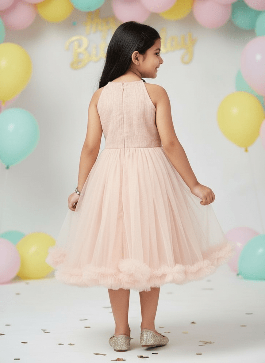 Girls champagne knee length Party frock m234101