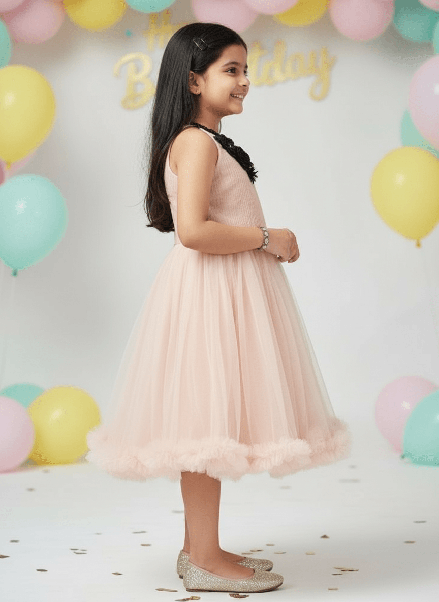 Girls champagne knee length Party frock m234101
