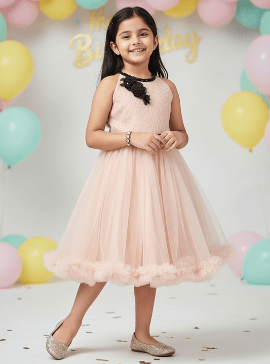 Girls champagne knee length Party frock m234101