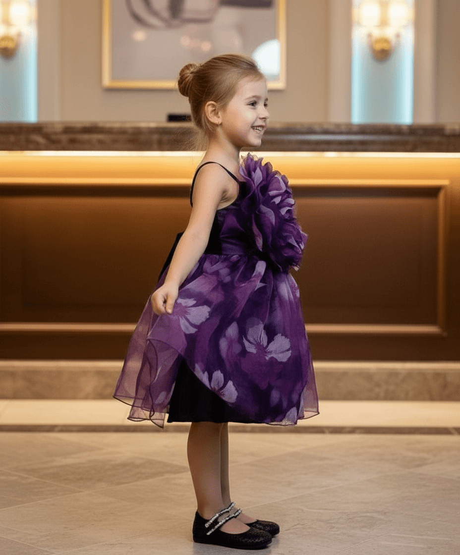 Girls purple knee length Casual frock M240053