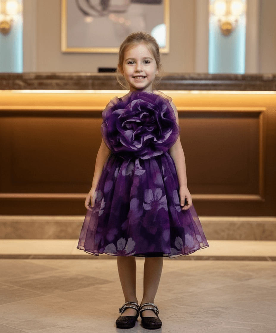 Girls purple knee length Casual frock M240053