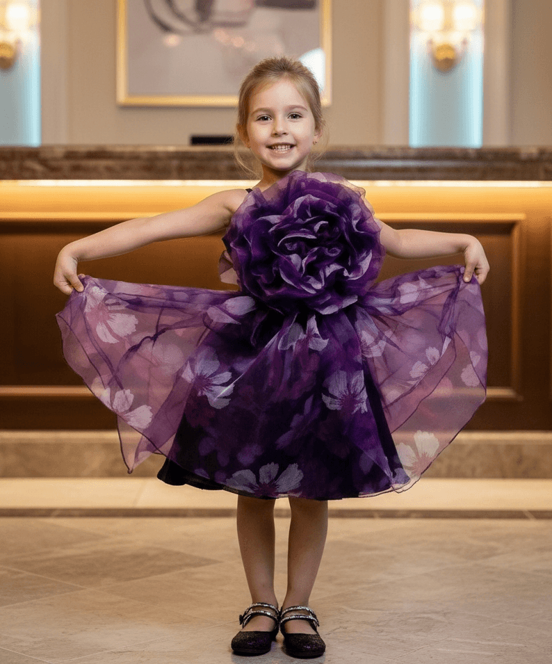 Girls purple knee length Casual frock M240053