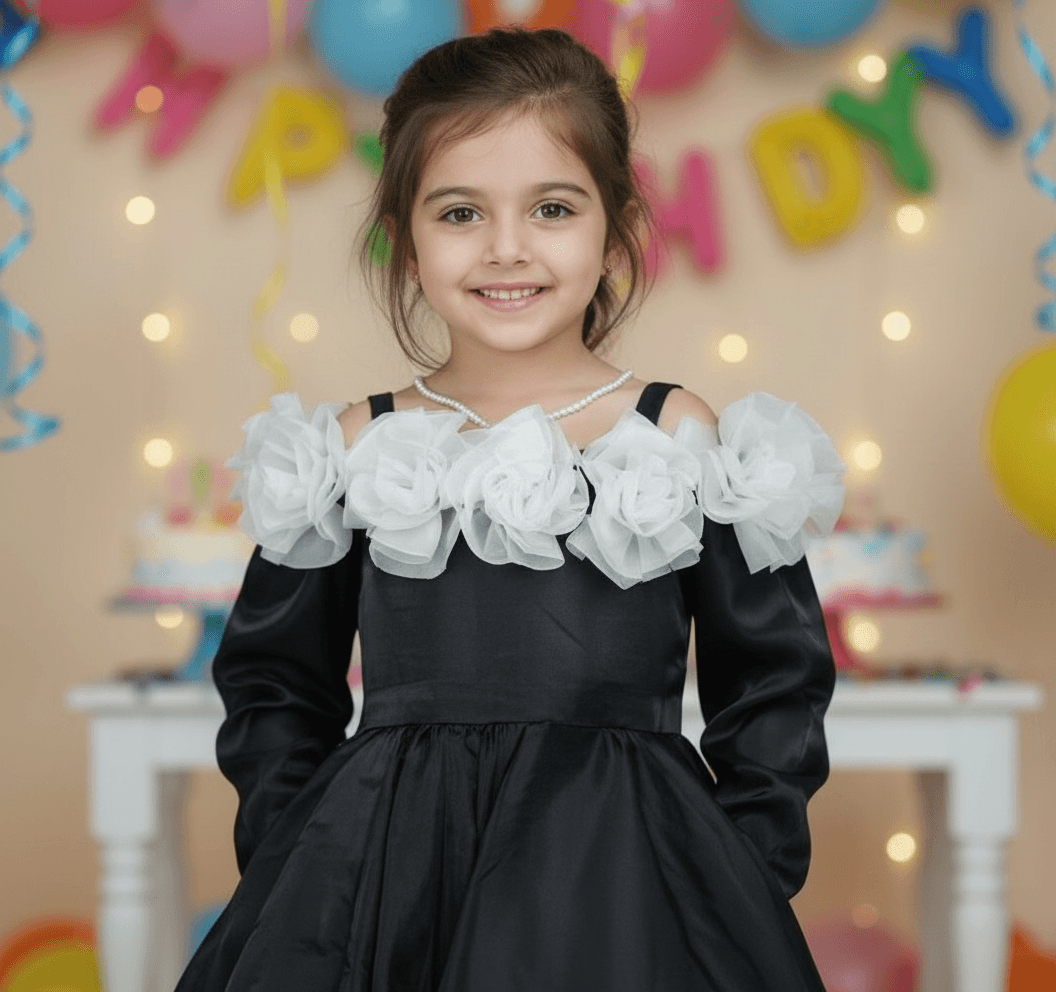 Girls black Knee length Party frock