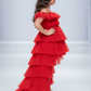 Red layered high low party wear gown
