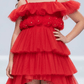 Red layered high low party wear gown