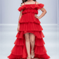 Red layered high low party wear gown