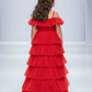 Red layered high low party wear gown