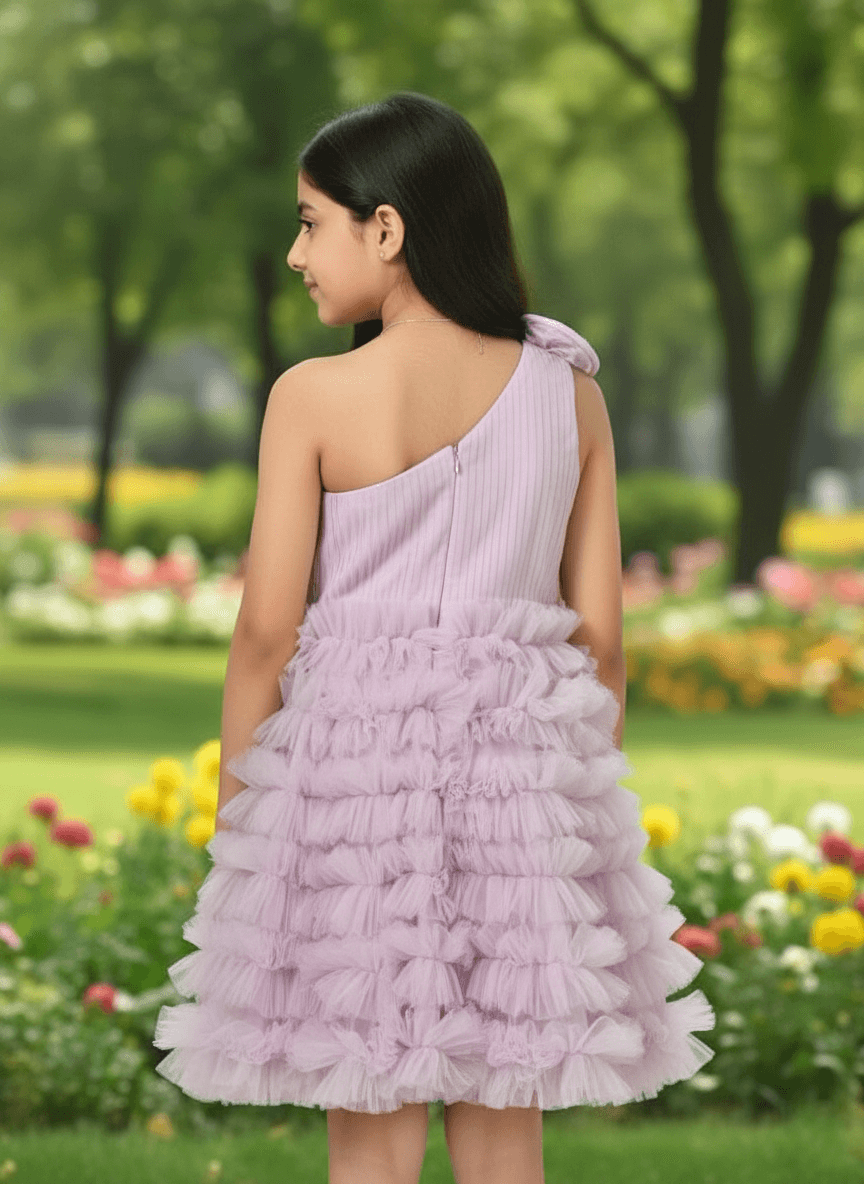 SALE Purple One Shoulder Lilac Frilled Dress For Girls M232901