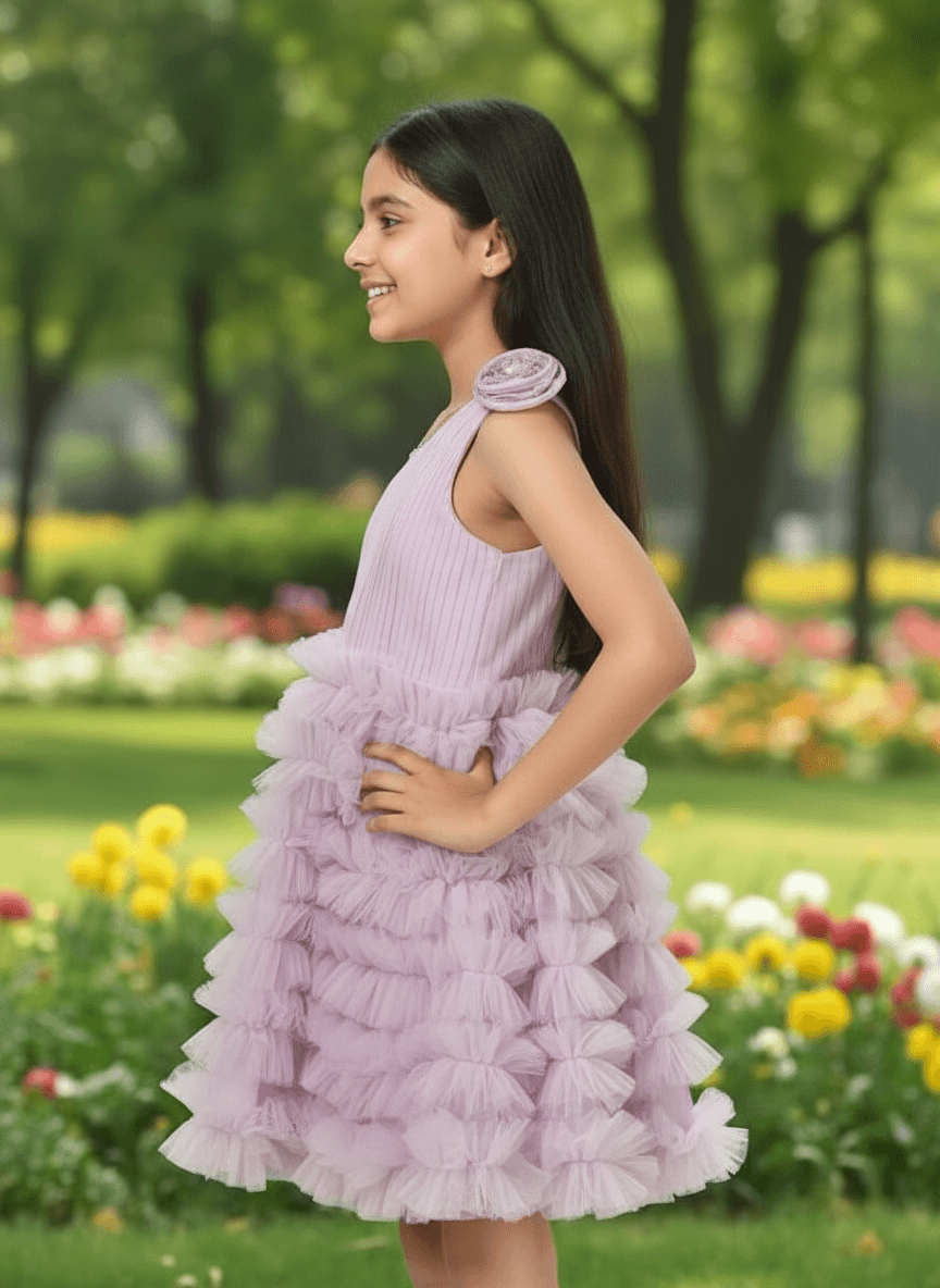SALE Purple One Shoulder Lilac Frilled Dress For Girls M232901