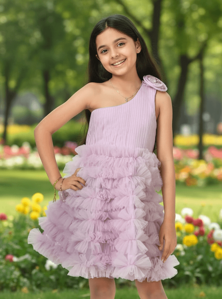 SALE Purple One Shoulder Lilac Frilled Dress For Girls M232901