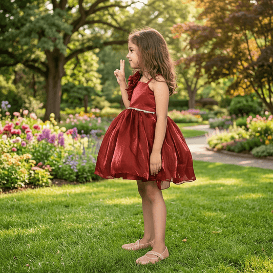 Girls Maroon one shoulder Party frock-m250004