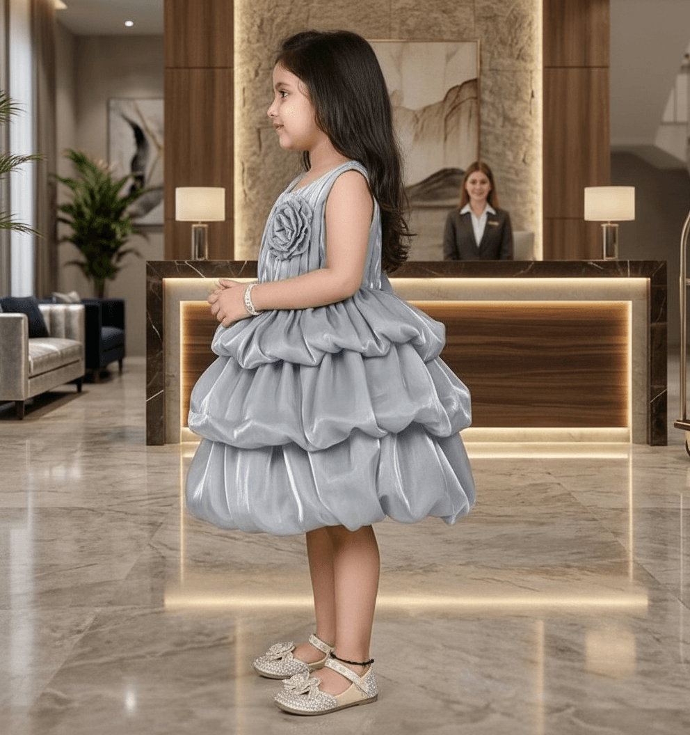 Girls Grey Tulle Party Dress, Sleeveless Layered skirt, knee length -m250006