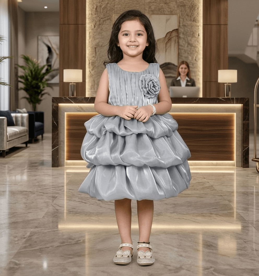 Girls Grey Tulle Party Dress, Sleeveless Layered skirt, knee length -m250006