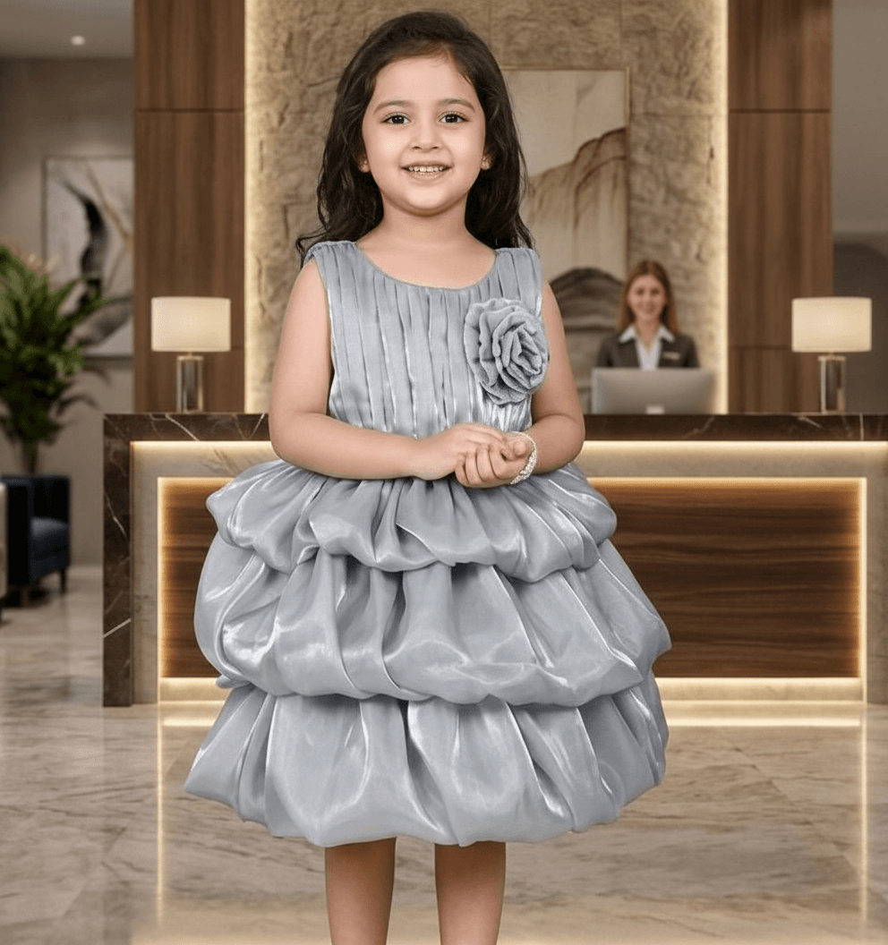 Girls Grey Tulle Party Dress, Sleeveless Layered skirt, knee length -m250006