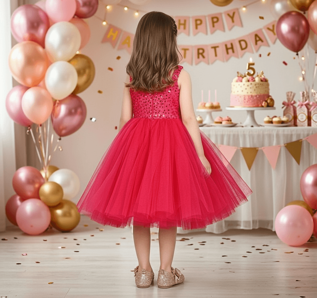 Girls Magenta one shoulder Layered frock m250002