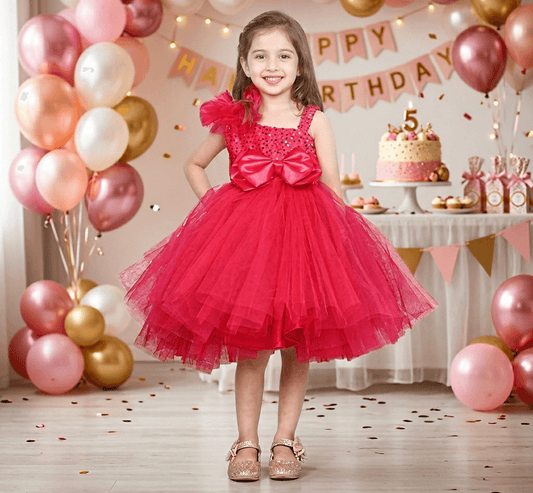 Girls Magenta one shoulder Layered frock m250002