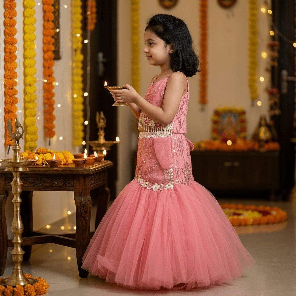 SALE Sleeveless Lehenga Choli Set For Girls-M240047