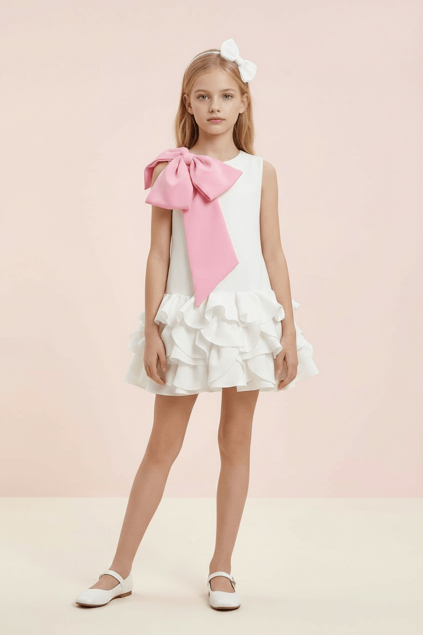 Girls white casual frock m260015