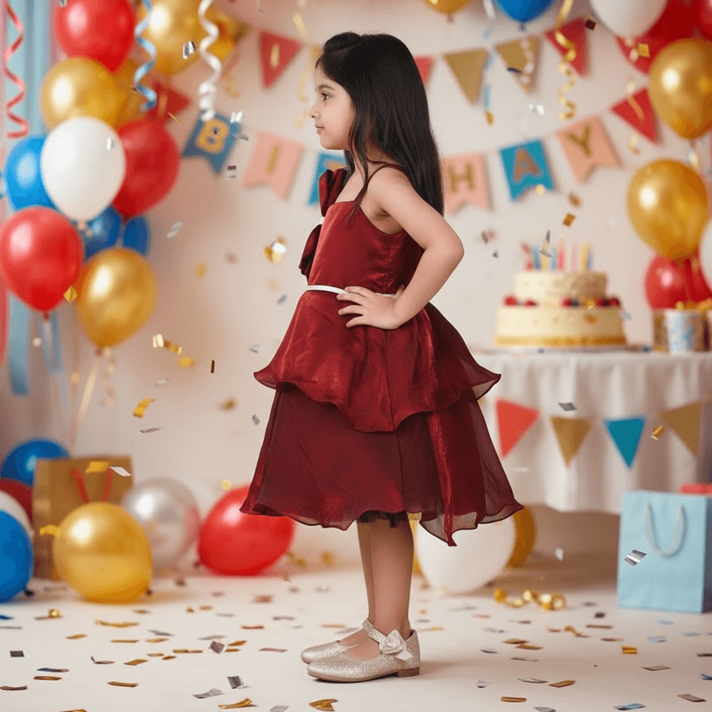 maroon party frock for girls-M250005