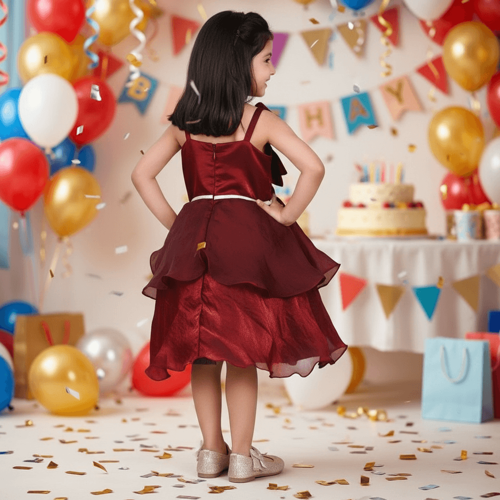 maroon party frock for girls-M250005
