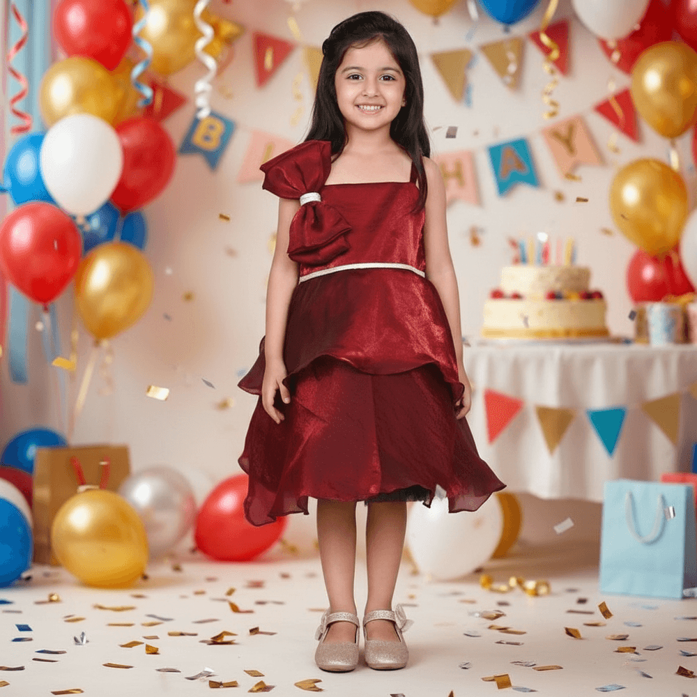 maroon party frock for girls-M250005