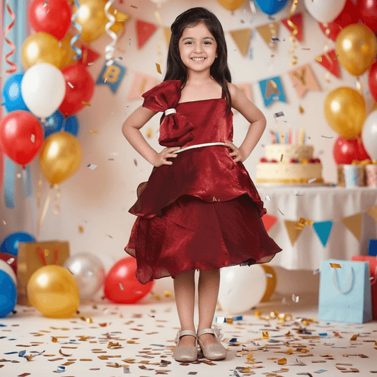 maroon party frock for girls-M250005