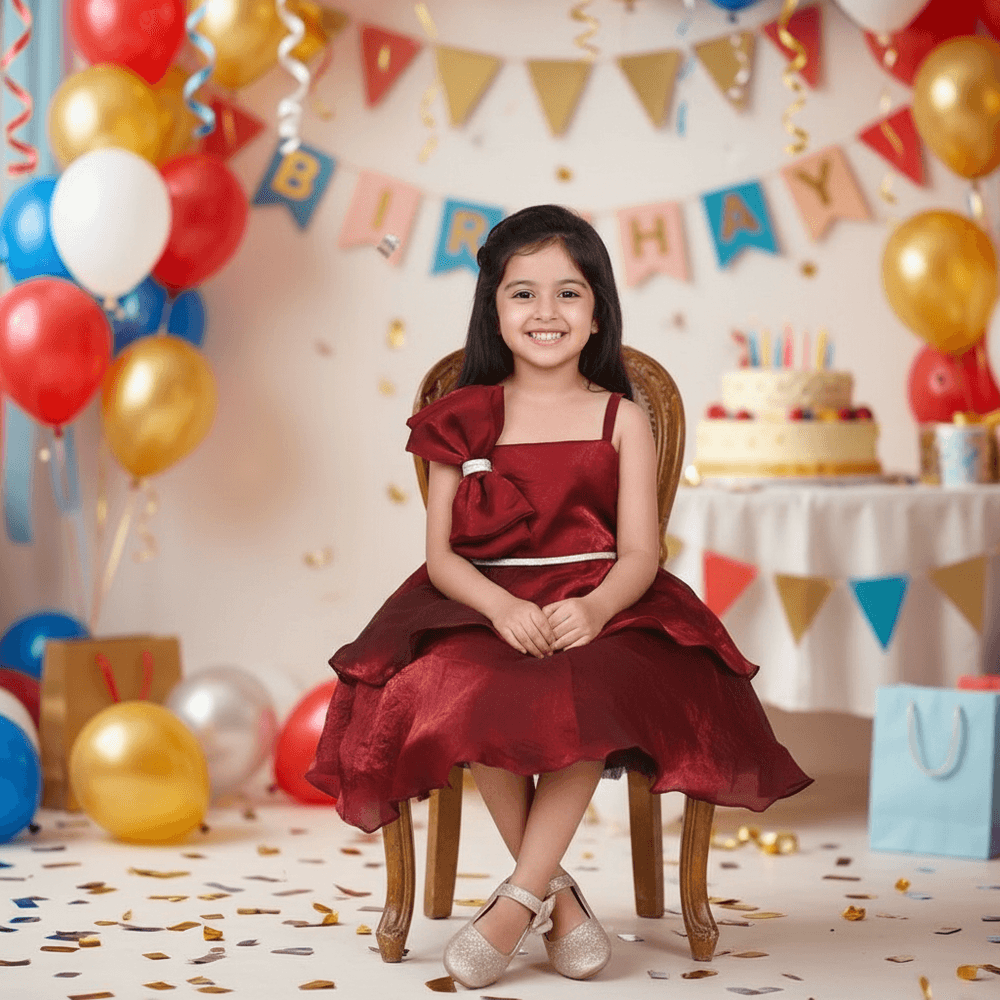 maroon party frock for girls-M250005