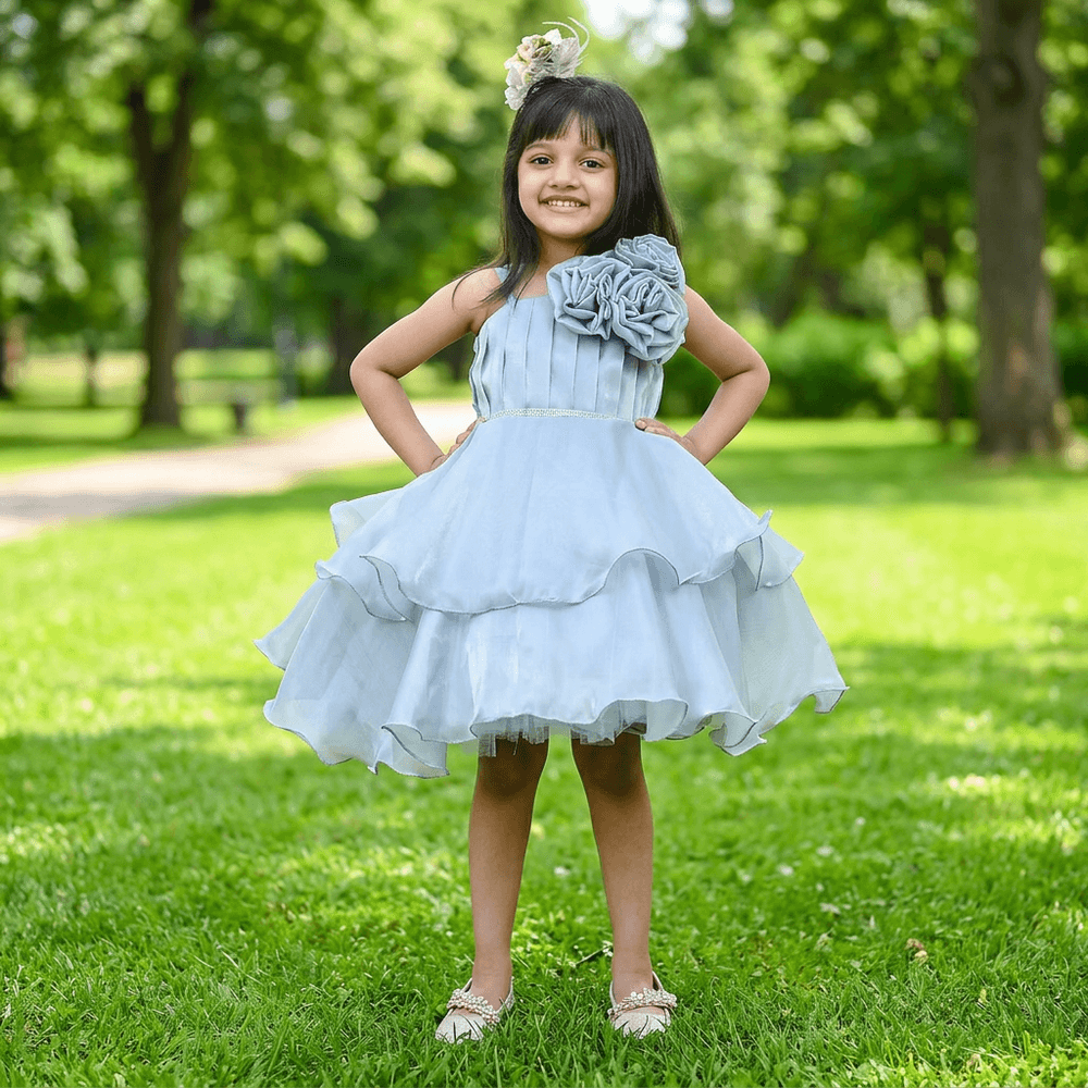 grey party frock for girls-M250007