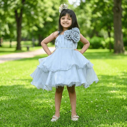 grey party frock for girls-M250007