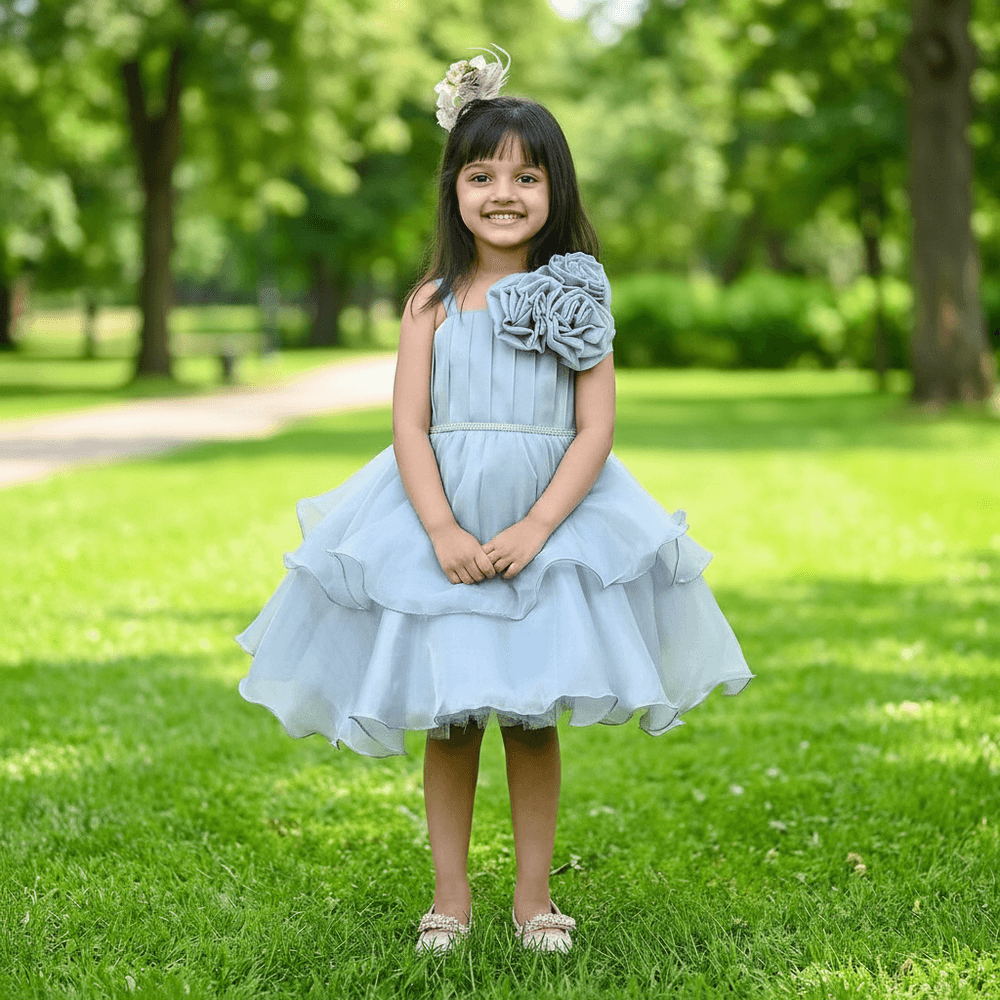 grey party frock for girls-M250007