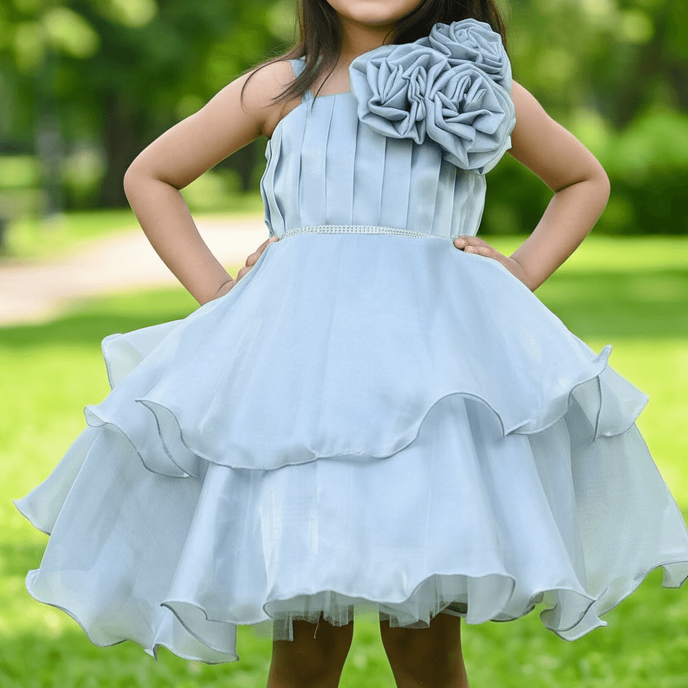grey party frock for girls-M250007