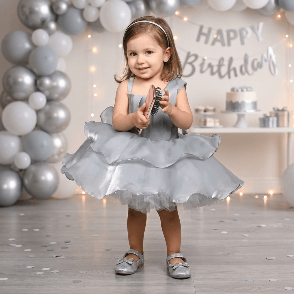 grey party frock for girls-M250008